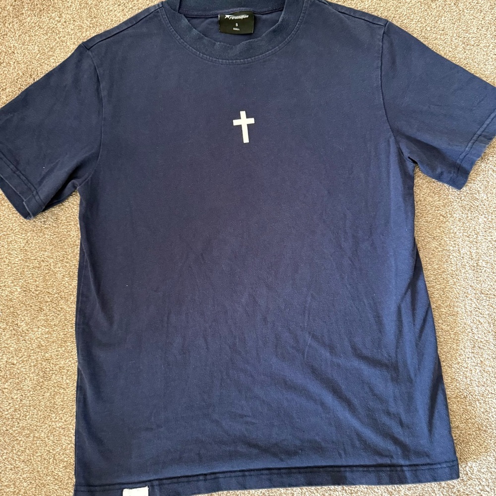 Revelation Navy Blue Tee with Cross Accent
